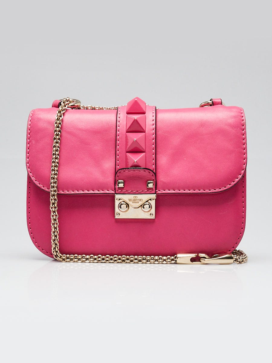 Valentino Pink Leather Glam Lock Small Flap Bag | Yoogi's Closet