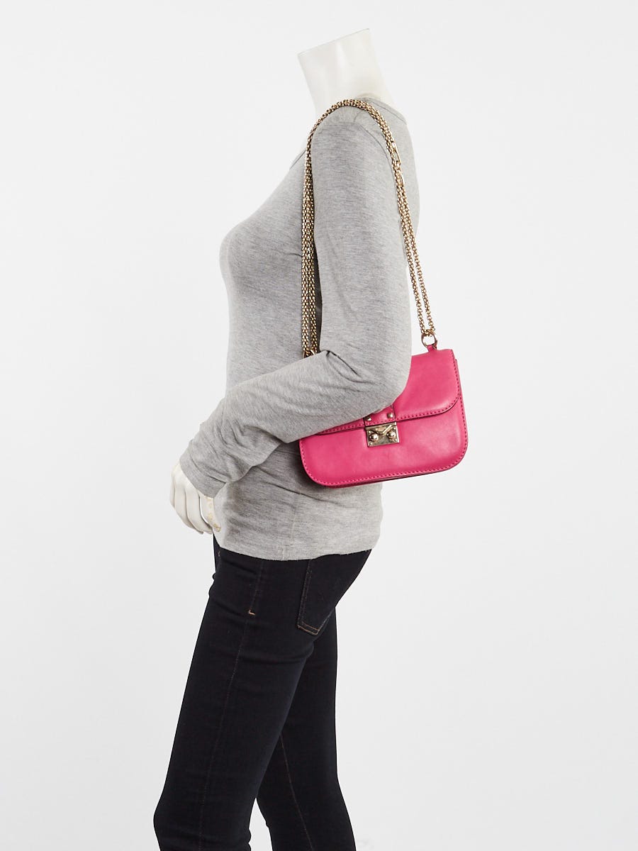 Valentino Pink Leather Glam Lock Small Flap Bag