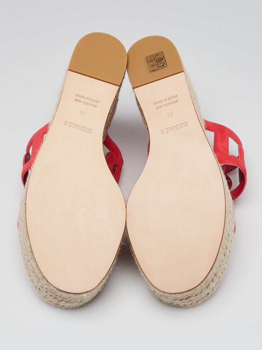 Hermes Rouge Cinetique Suede Ithea Espadrille Sandals Size 6.5/37