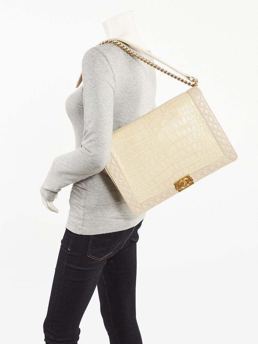 Chanel Beige Clair Crocodile and Quilted Leather Gentle XL Boy Bag