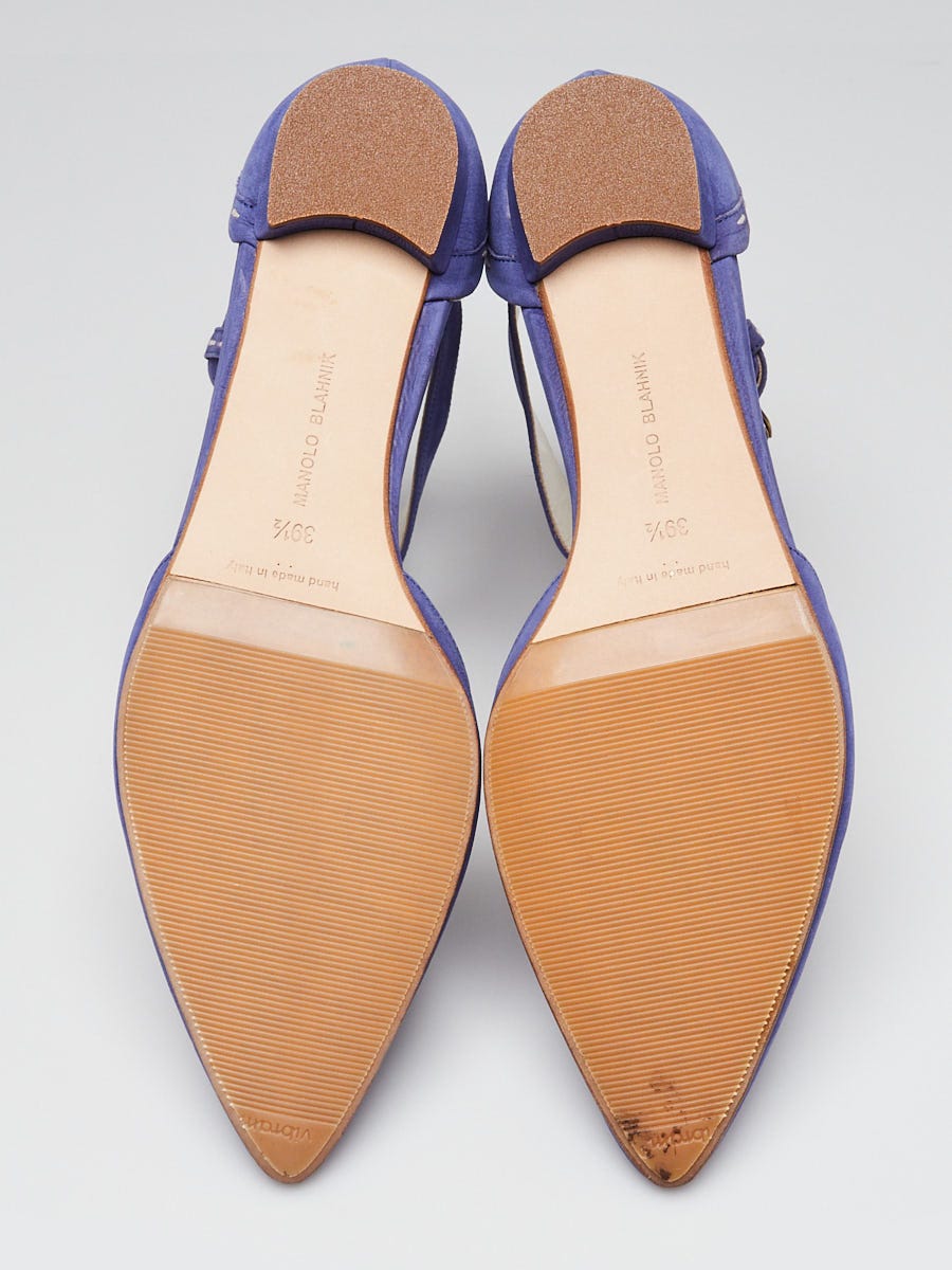 Manolo Blahnik Periwinkle Nubuck Leather Ankle Wrap Flats Size 9/39.5