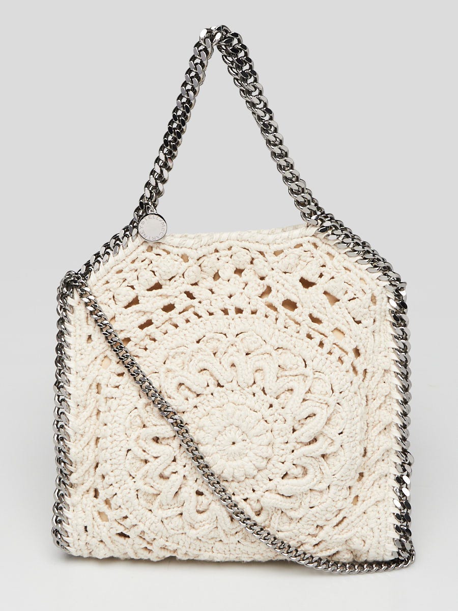 Stella McCartney White Crochet Cotton Falabella Ajouree Tote Bag