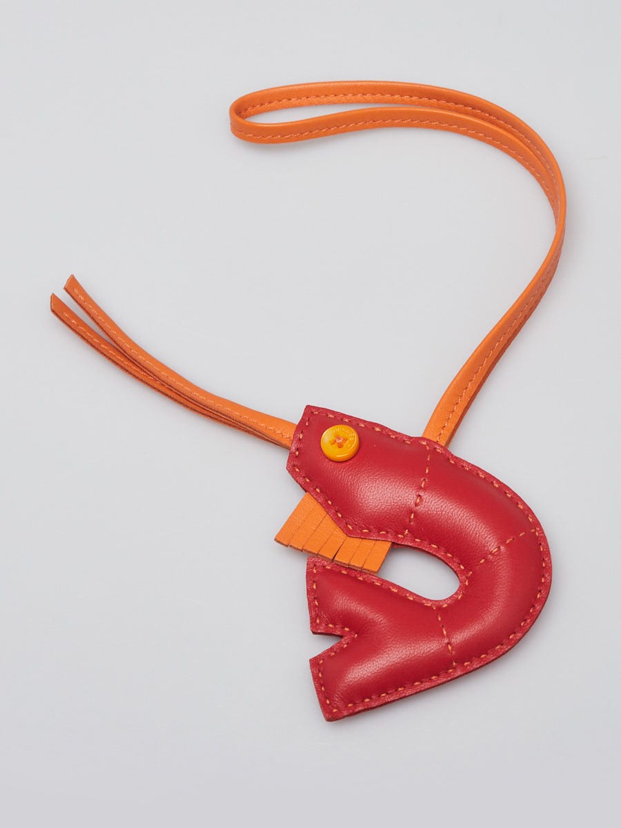 Hermes Red/Orange Lambskin Leather Petit H Shrimp Bag Charm