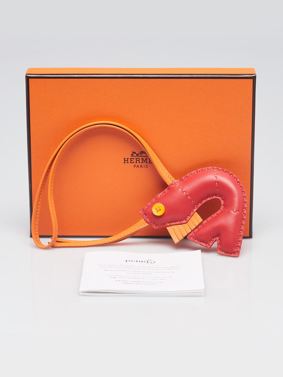 Hermes Red/Orange Lambskin Leather Petit H Shrimp Bag Charm
