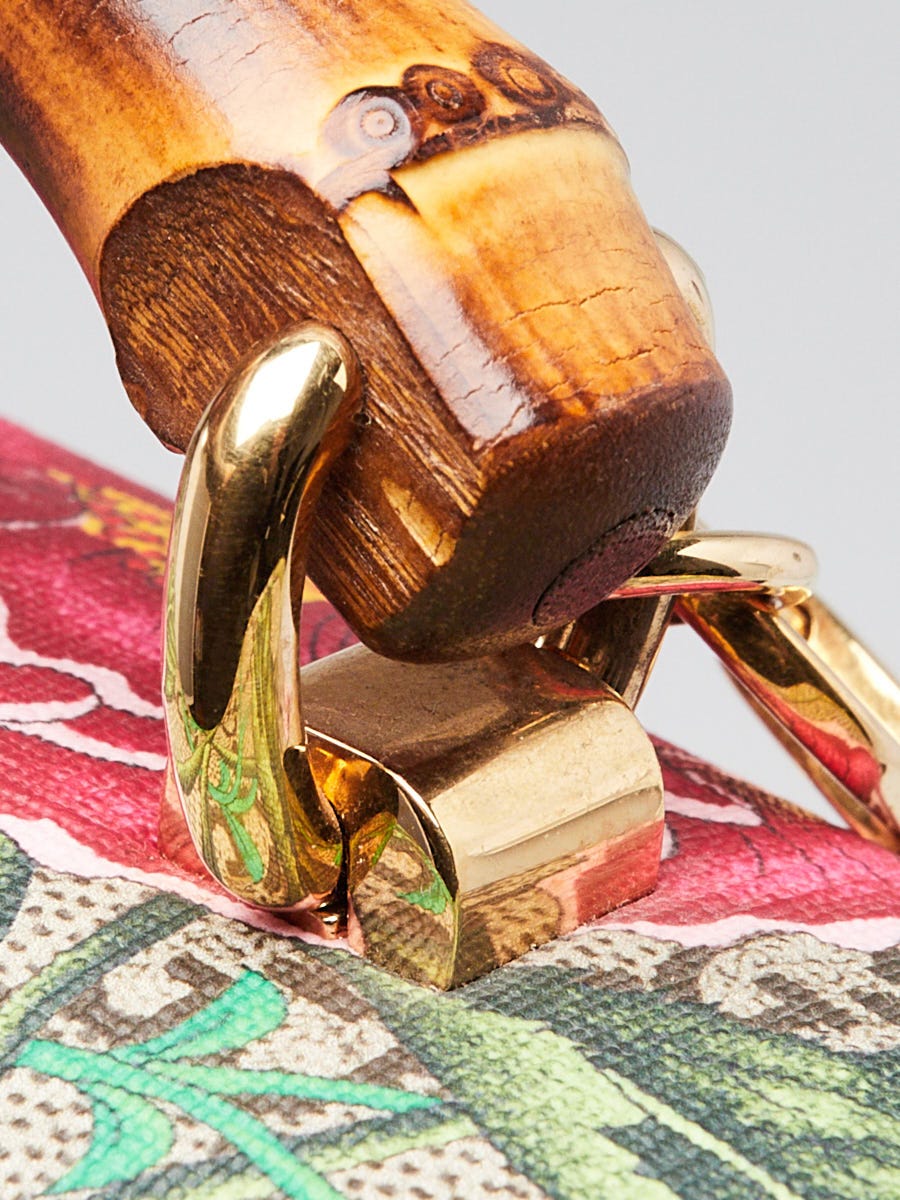 GUCCI フラワープリント ケース　ゼラニューム Gucci Yellow Leather Flora Printed GG Supreme Canvas Small Padlock