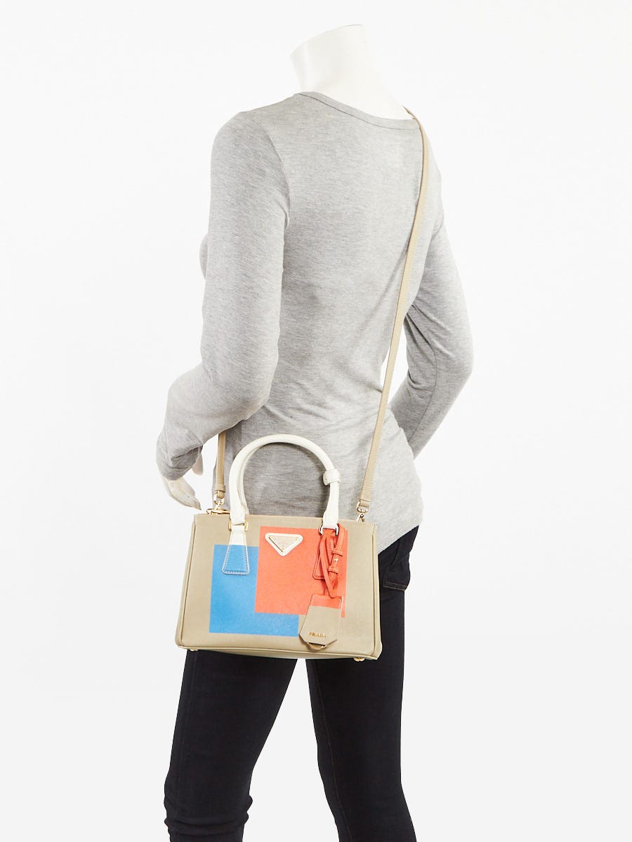 Prada Multicolor Printed Saffiano Leather Bibliotheque Double Zip