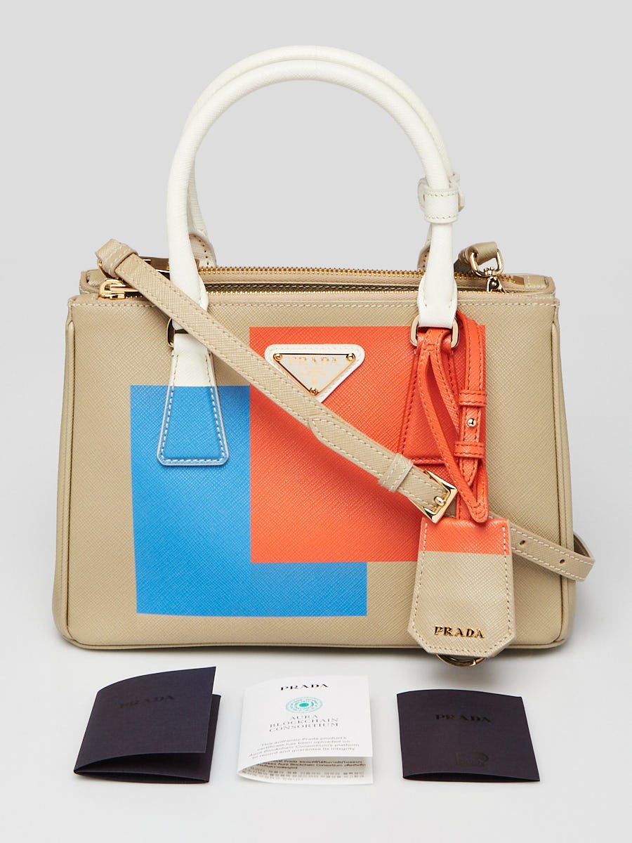 Prada Multicolor Printed Saffiano Leather Bibliotheque Double Zip