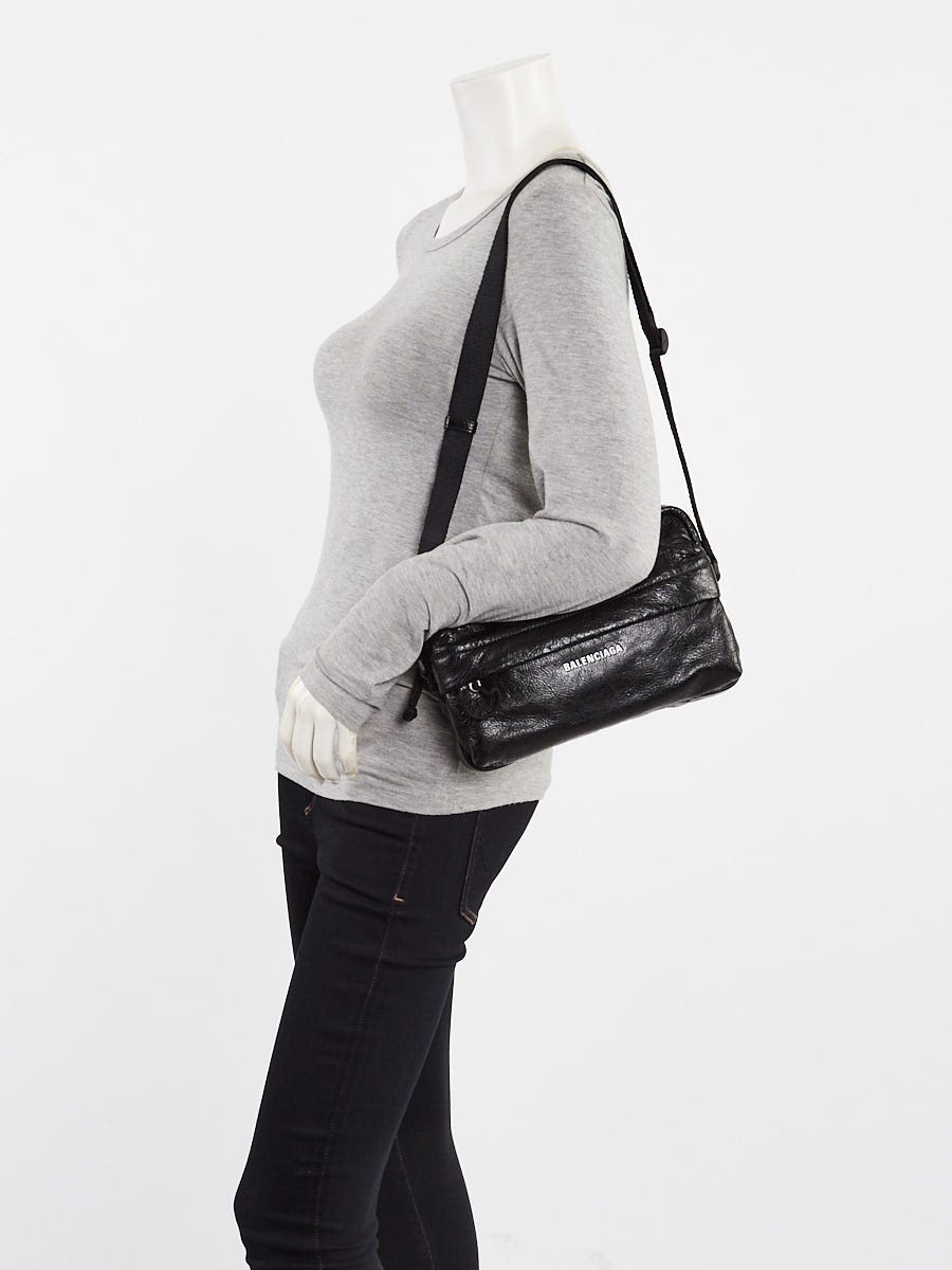 Balenciaga Black Textured Leather Explorer Camera Crossbody Bag