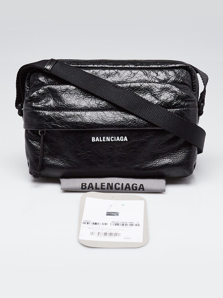 Balenciaga Black Textured Leather Explorer Camera Crossbody Bag