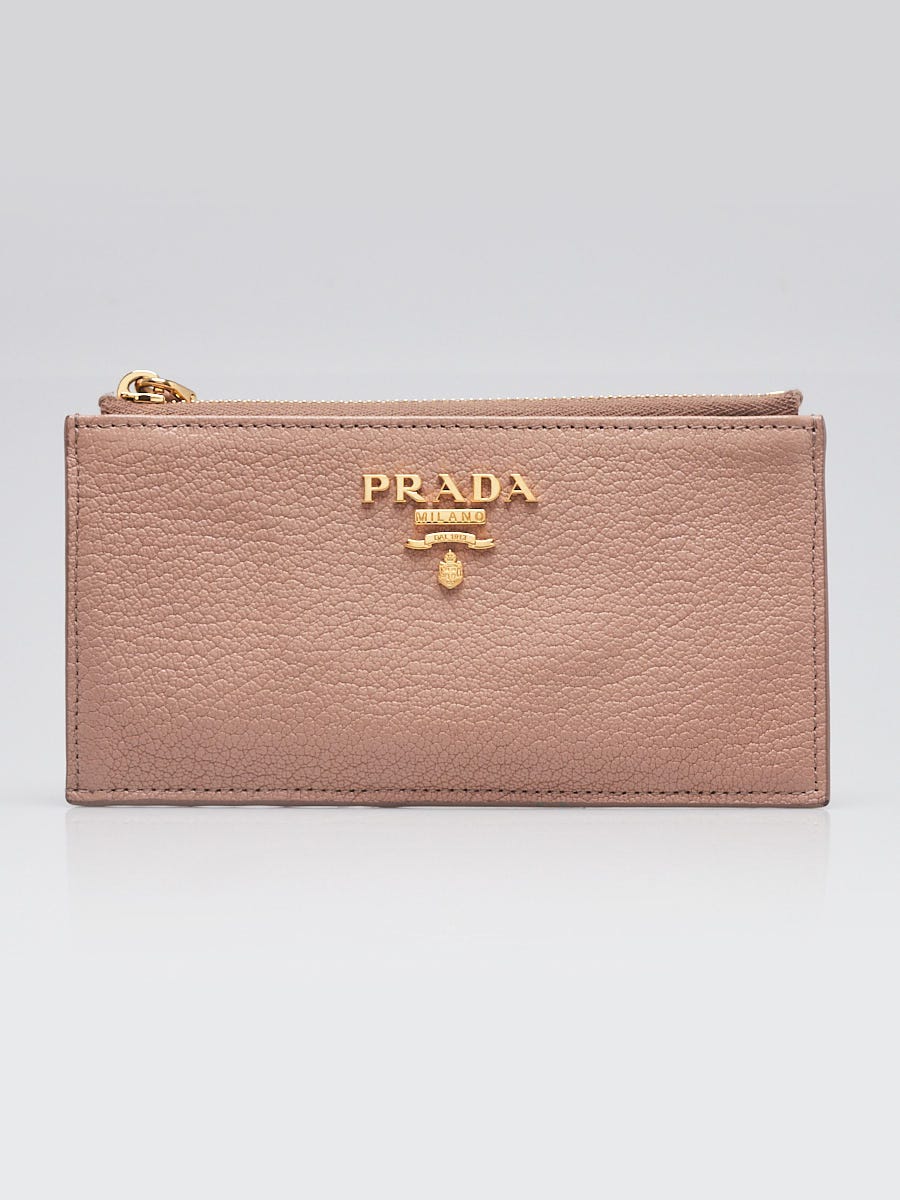 Prada Beige Leather Zip Card Case | Yoogi's Closet