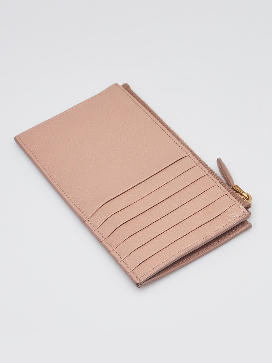 Prada Beige Leather Zip Card Case