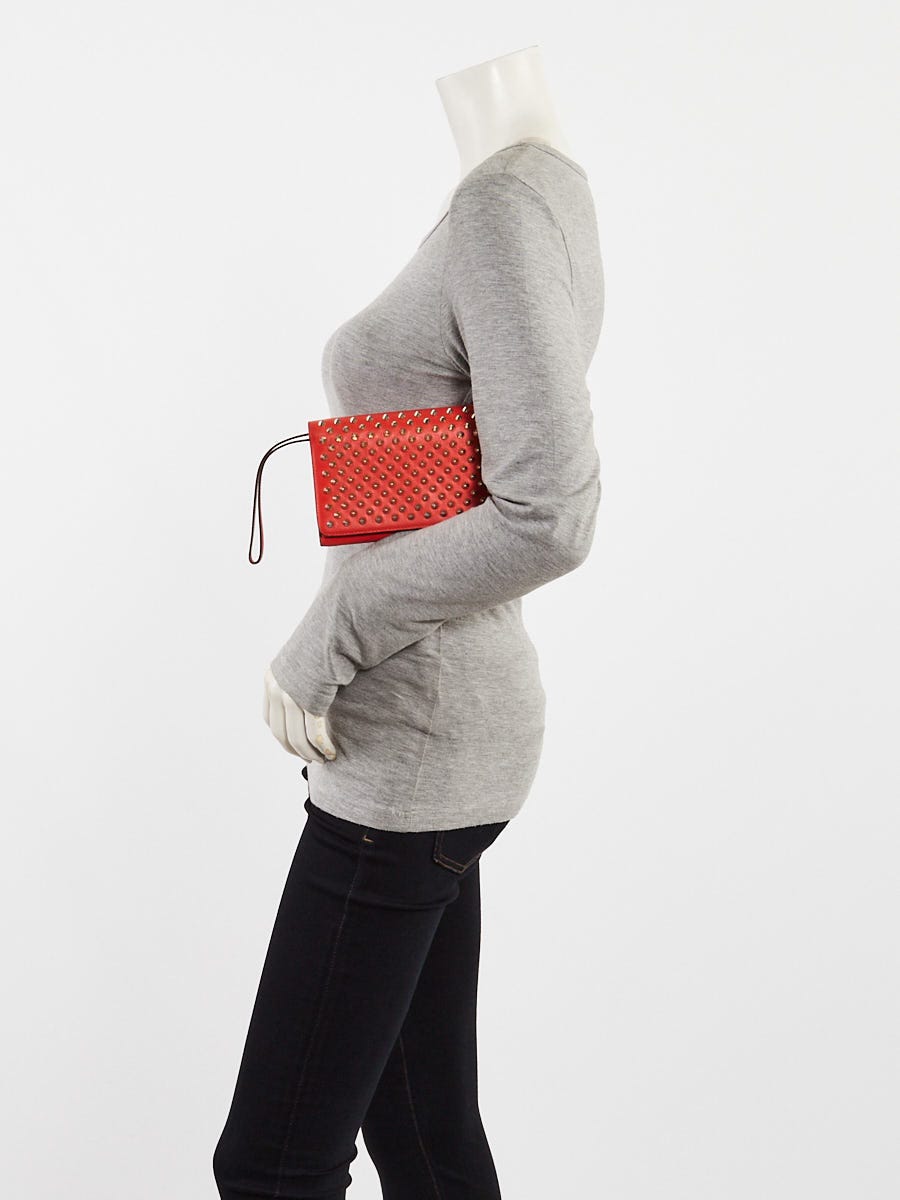 Christian Louboutin Orange Leather Macaron Spikes Wristlet Bag