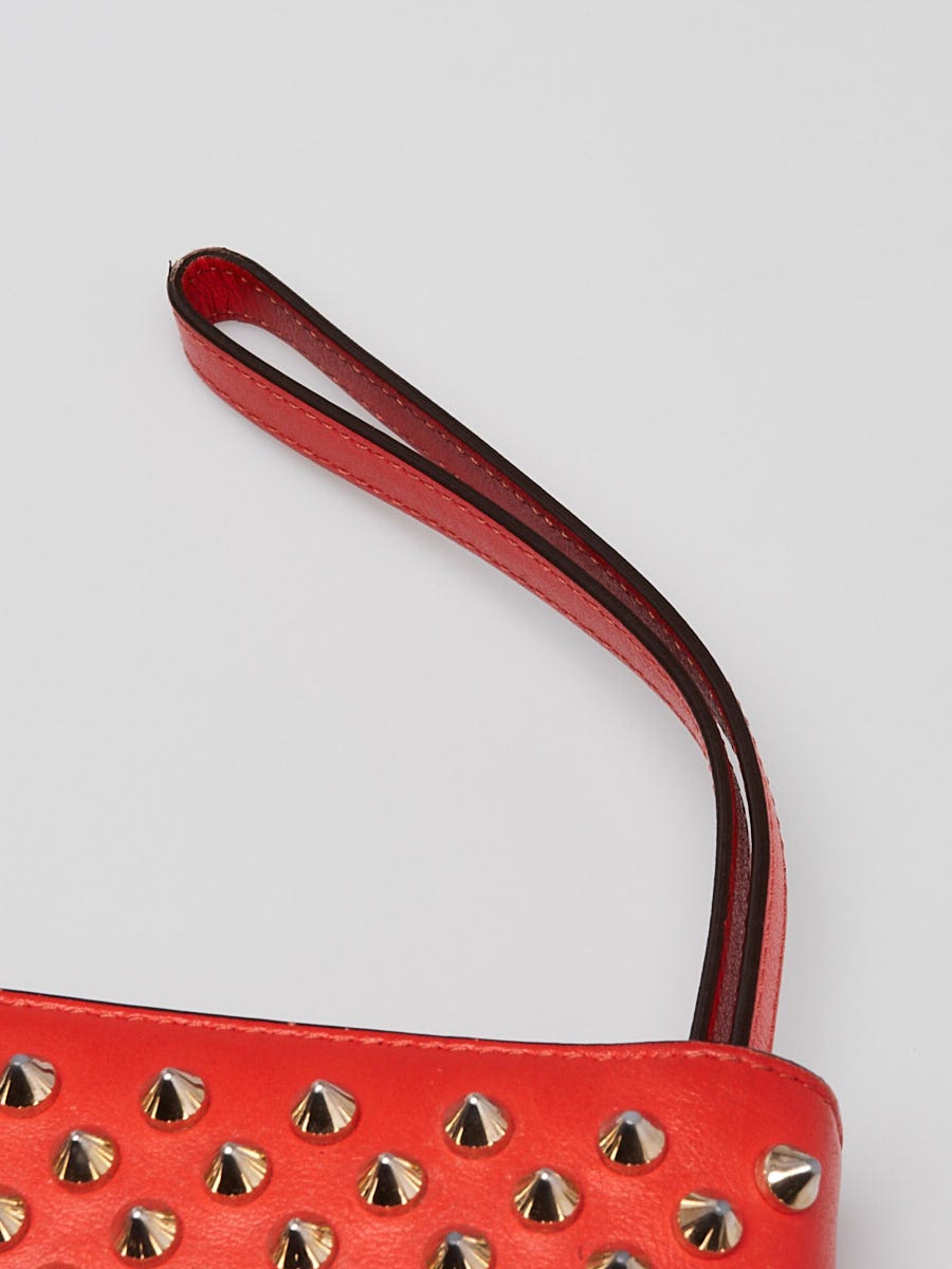 Christian Louboutin Orange Leather Macaron Spikes Wristlet Bag