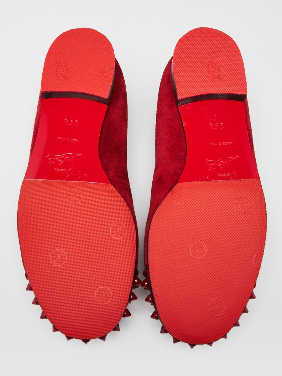 Christian Louboutin Rouge Suede Studded Intern Flat Loafers Size 5/35.5