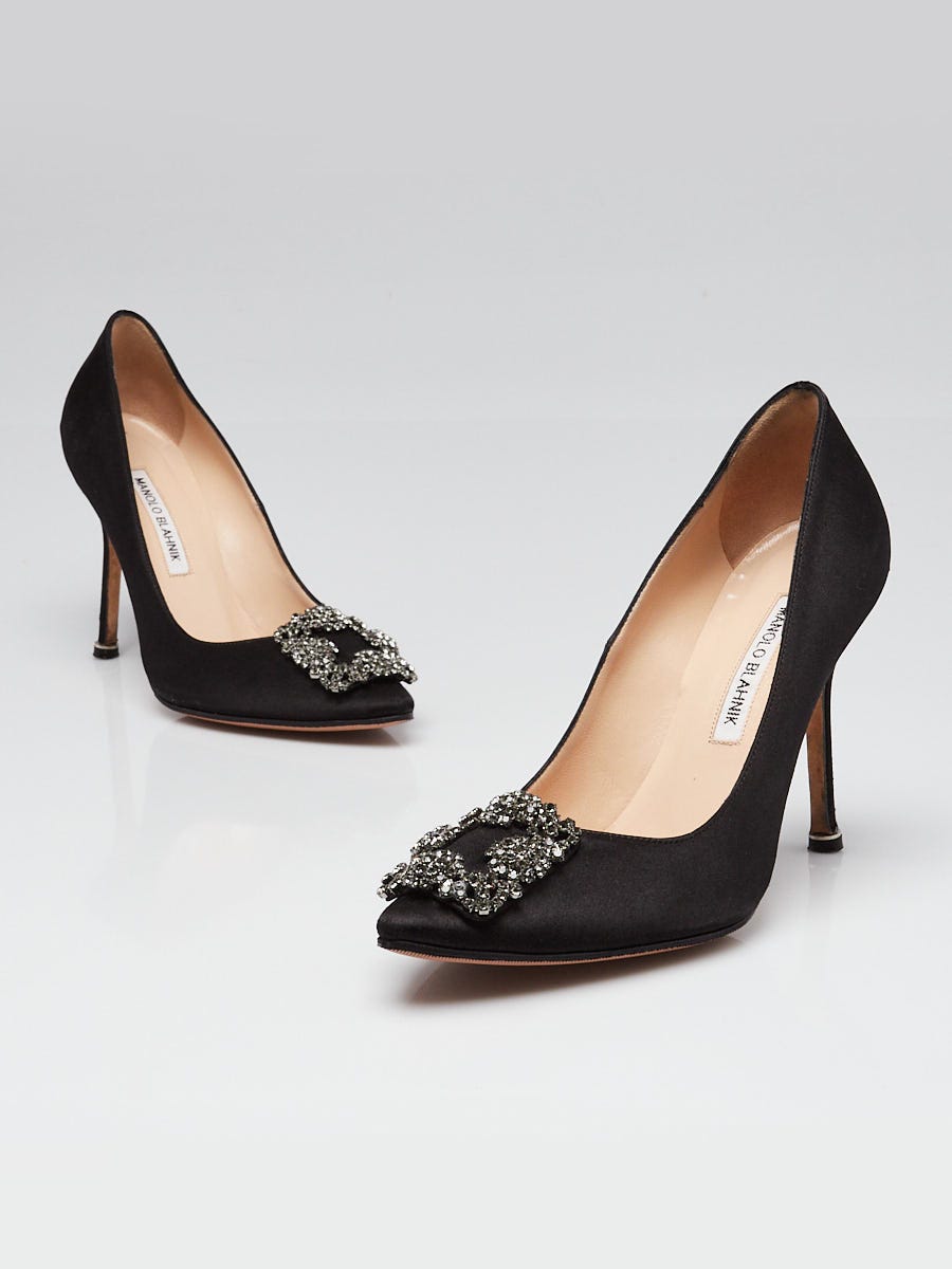 Manolo Blahnik Black Snakeskin Open Toe Slingback Pumps Size 9