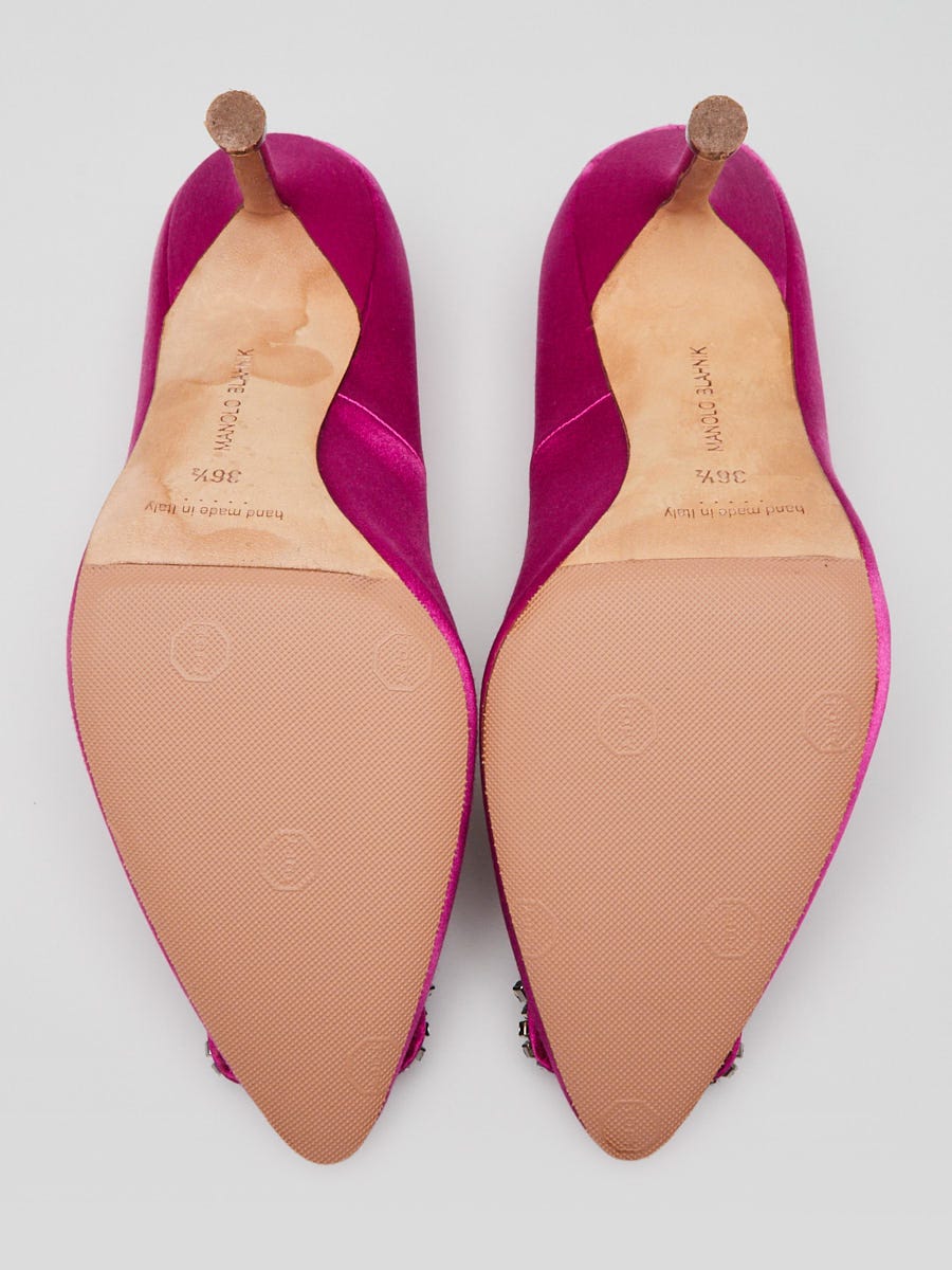Manolo Blahnik Purple Satin Crystal Buckle Hangisi 105 Pumps Size 6/36.5