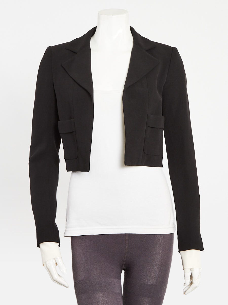 Chanel Black Silk Cropped Blazer Jacket Size 2/34 | Yoogi's Closet