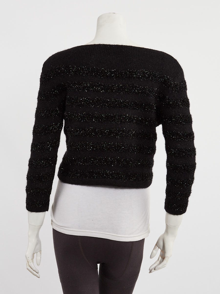 Yves Saint Laurent Black Striped Wool/Mohair Cropped Sweater Size XS