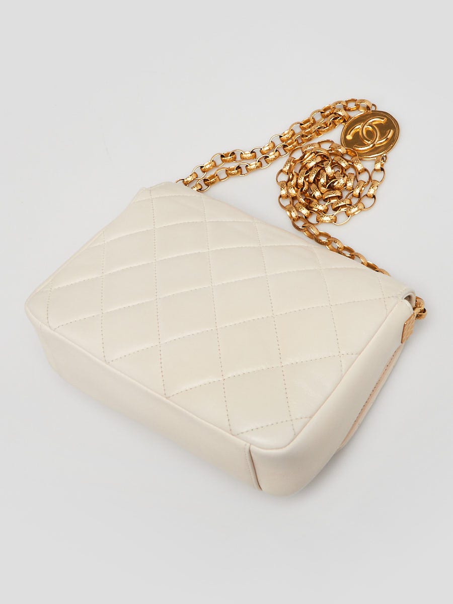 Chanel White Quilted Lambskin Leather Small CC Coin Flap Bag