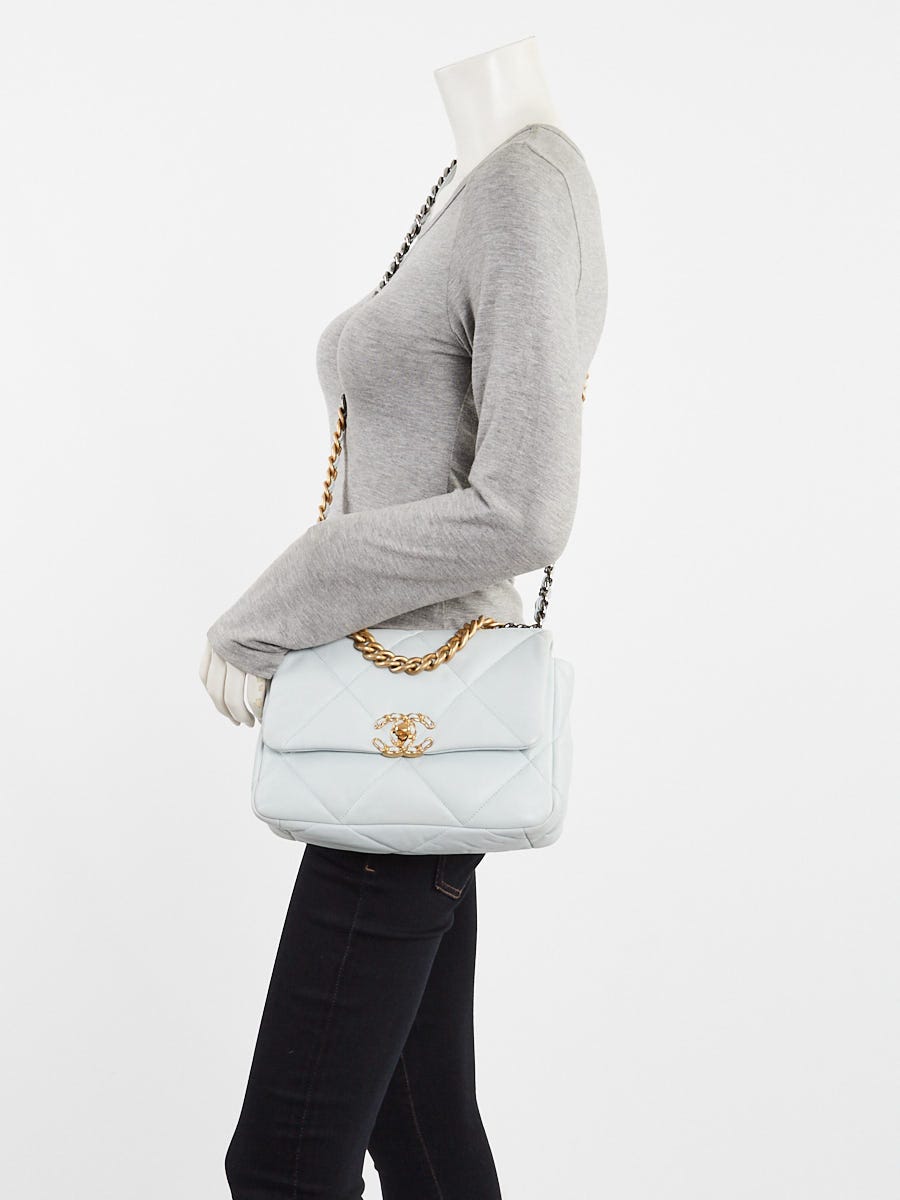Chanel Light Blue Quilted Lambskin Leather Medium Chanel 19 Bag