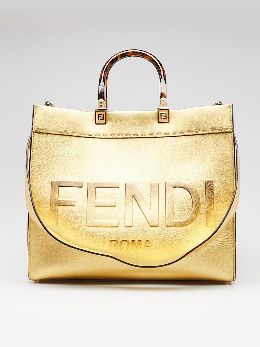 Fendi Gold Leather Medium Sunshine Tote Bag -8BH386 | Yoogi's Closet