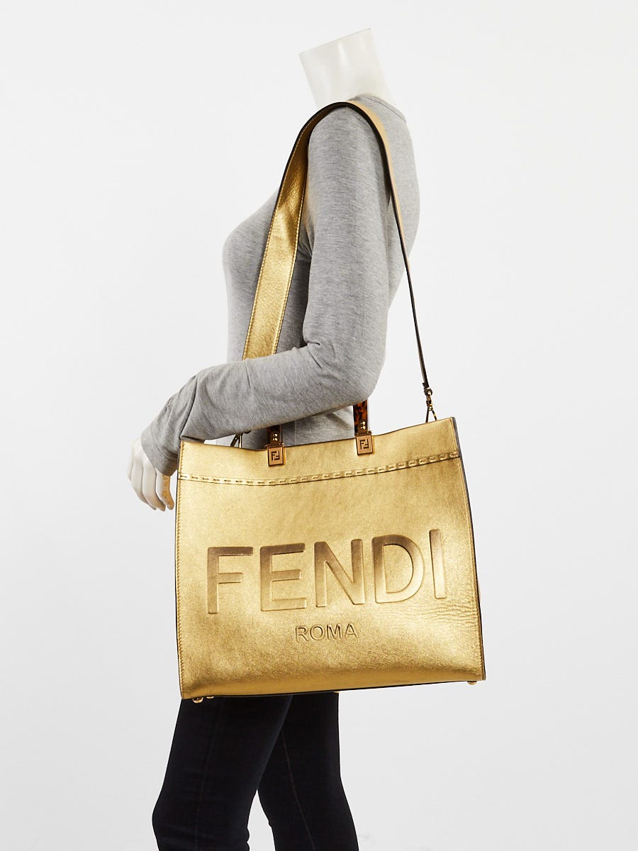 Fendi Gold Leather Medium Sunshine Tote Bag -8BH386 | Yoogi's Closet