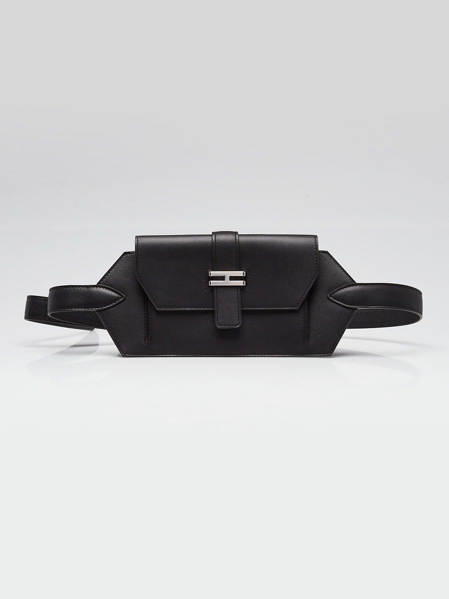 Hermes Black Swift Leather Palladium Plated Elan Pocket 24 Belt