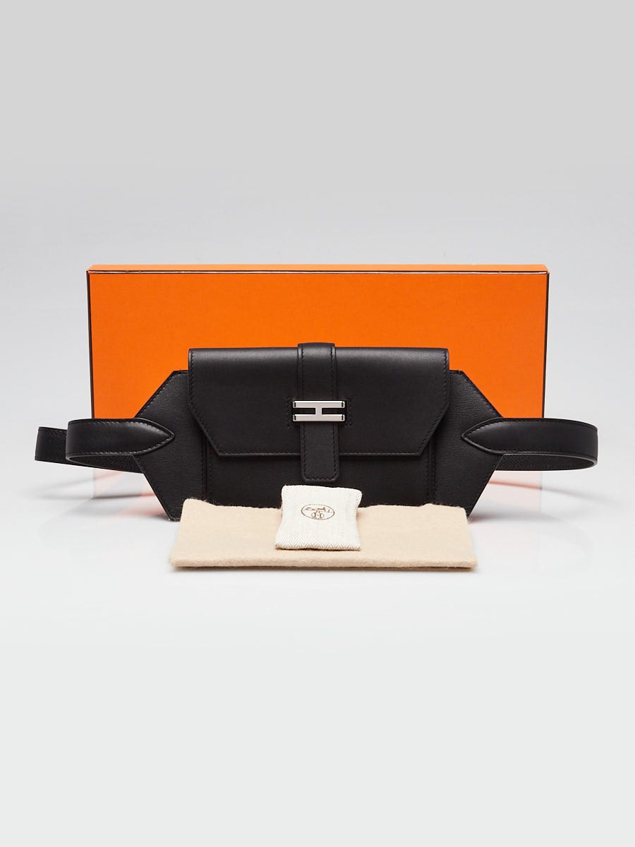 Hermes Black Swift Leather Palladium Plated Elan Pocket 24 Belt
