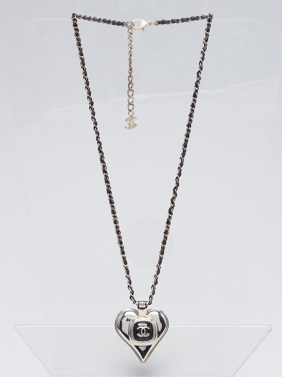 Chanel Goldtone Metal and Leather Chain-Link CC Heart Pendant Necklace