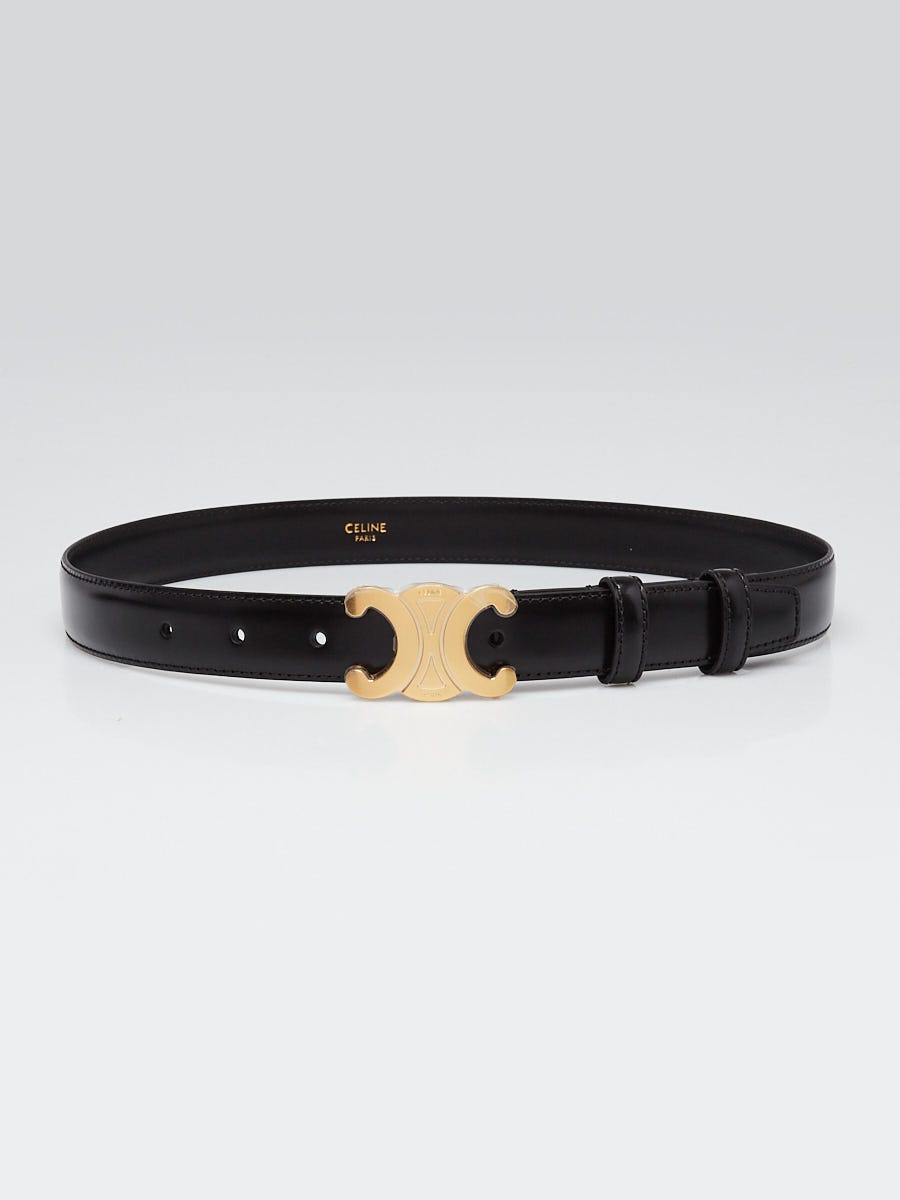 Celine 18mm Black Smooth Leather Triomphe Belt Size 70 | Yoogi's