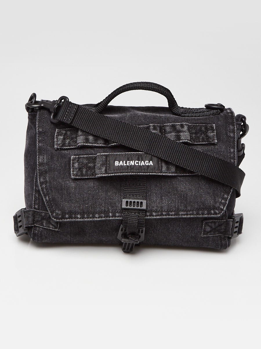 Balenciaga Black Washed Denim Army Messenger Crossbody Bag