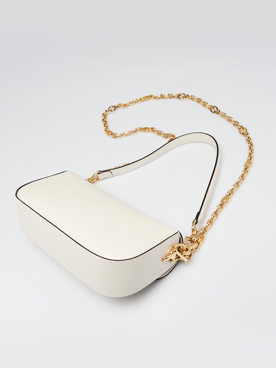 Gucci White Calfskin Crystal Small Horsebit 1955 Chain Shoulder