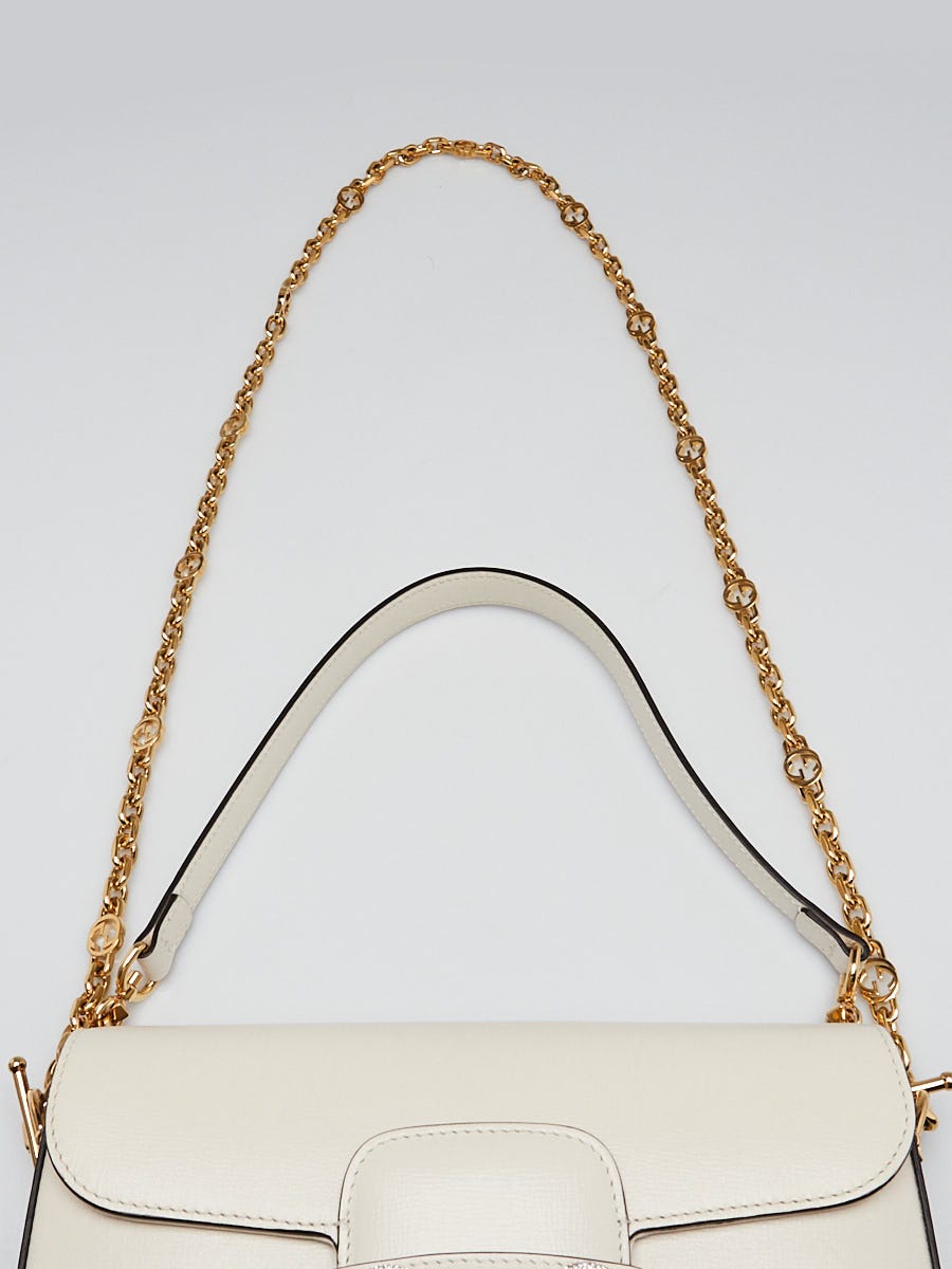 Gucci White Calfskin Crystal Small Horsebit 1955 Chain Shoulder