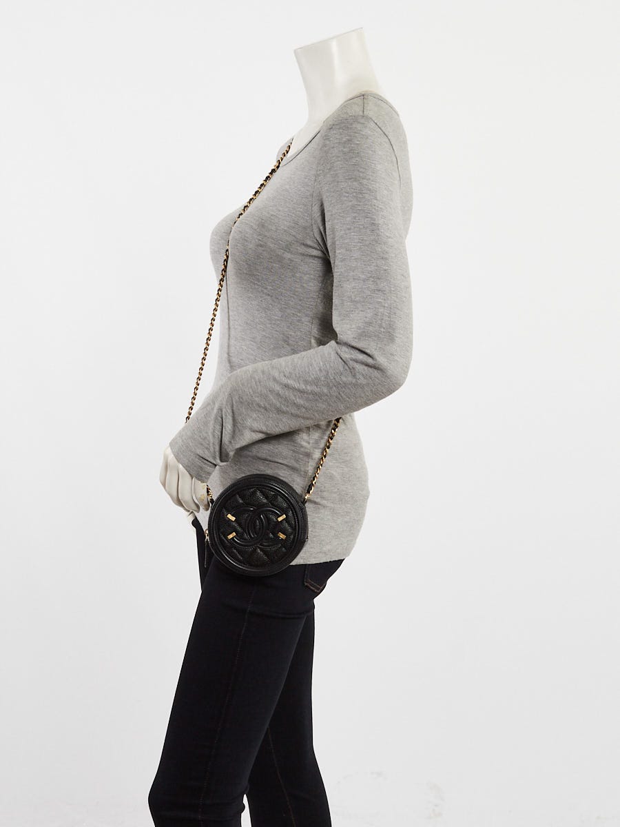 Chanel Black Quilted Caviar Leather Round Filigree Clutch with Chain Bag