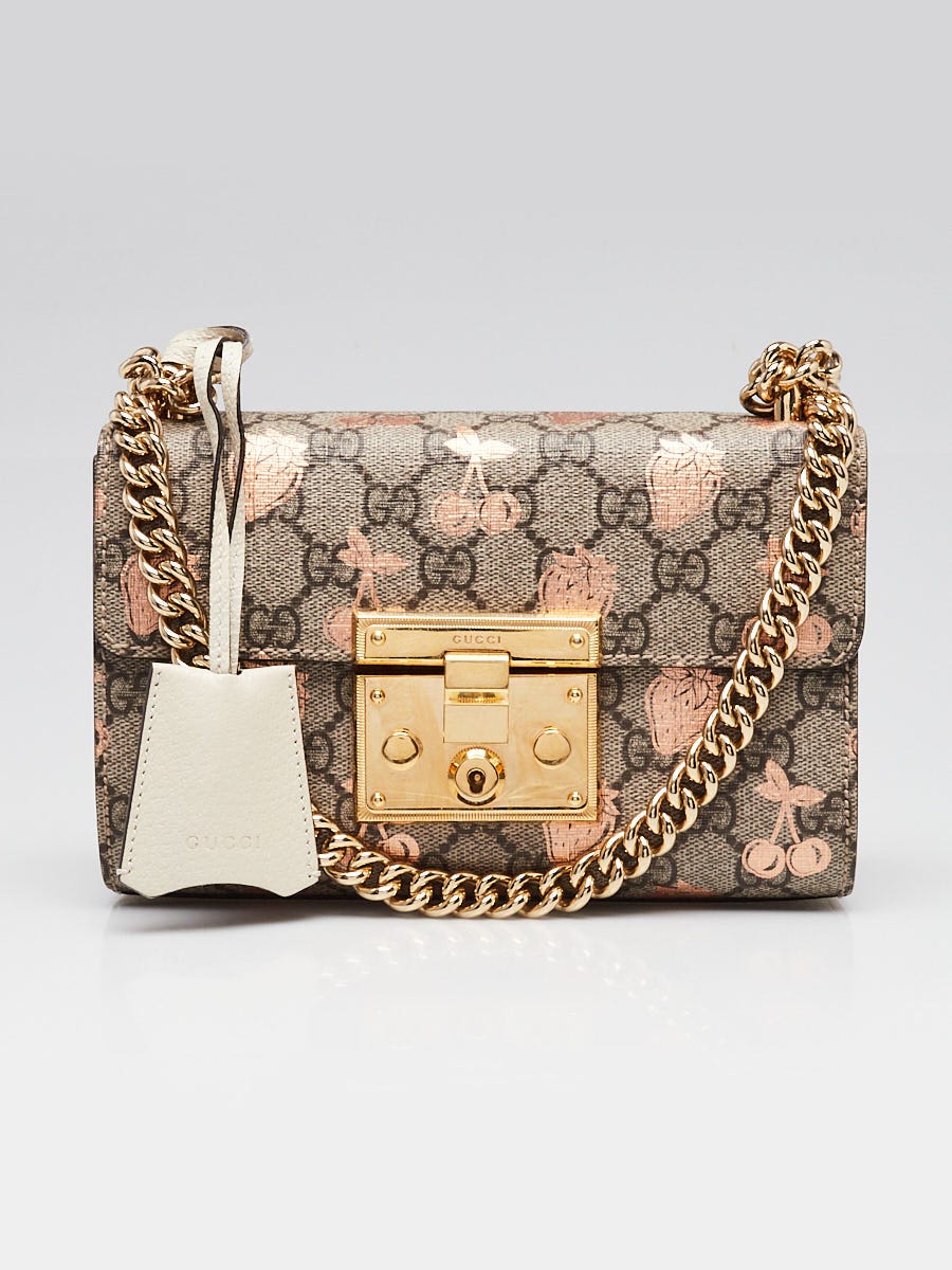Gucci Beige/Ebony GG Supreme Cherry/Strawberry Printed Coated
