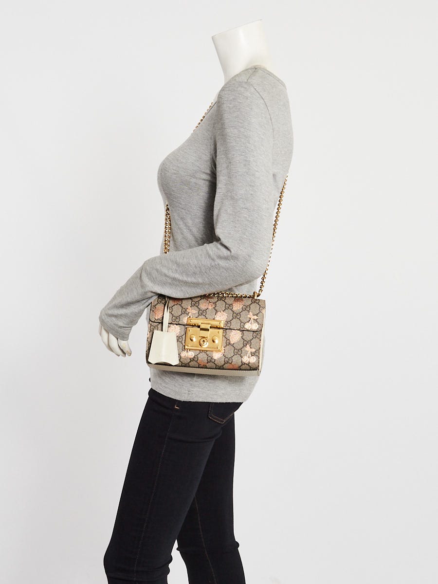Gucci Beige/Ebony GG Supreme Cherry/Strawberry Printed Coated Canvas Padlock Small Shoulder Bag