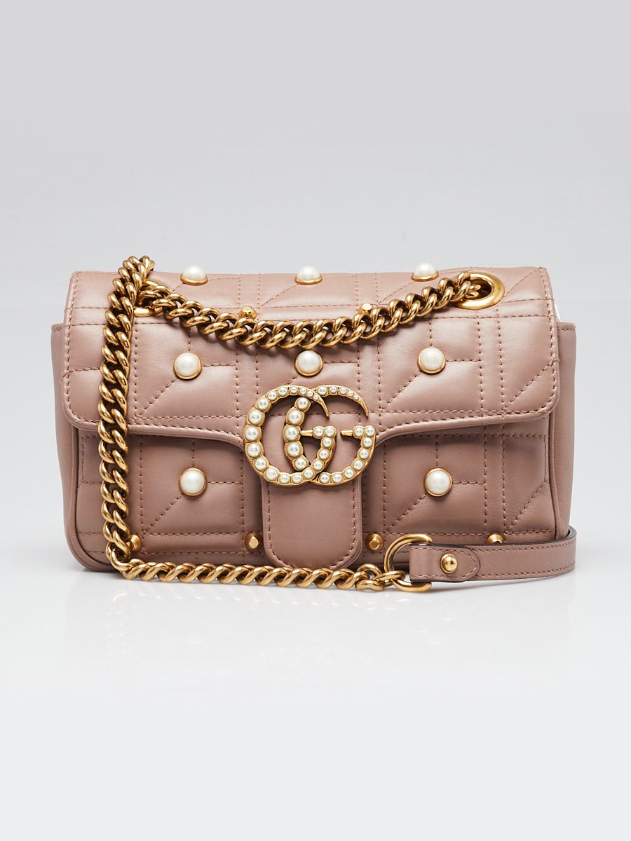 Gucci Beige Quilted Leather 2.0 Imitation Pearl Marmont Mini