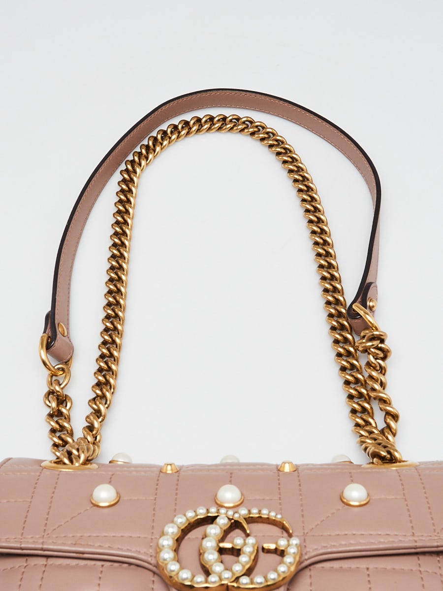 ［元値93,280円］Gucci GGパターン バッグ ベージュ Gucci Beige Quilted Leather 2.0 Imitation Pearl Marmont Mini