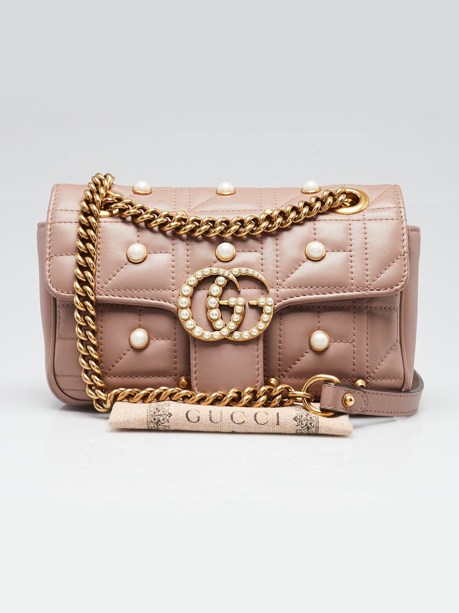 ［元値93,280円］Gucci GGパターン バッグ ベージュ Gucci Beige Quilted Leather 2.0 Imitation Pearl Marmont Mini
