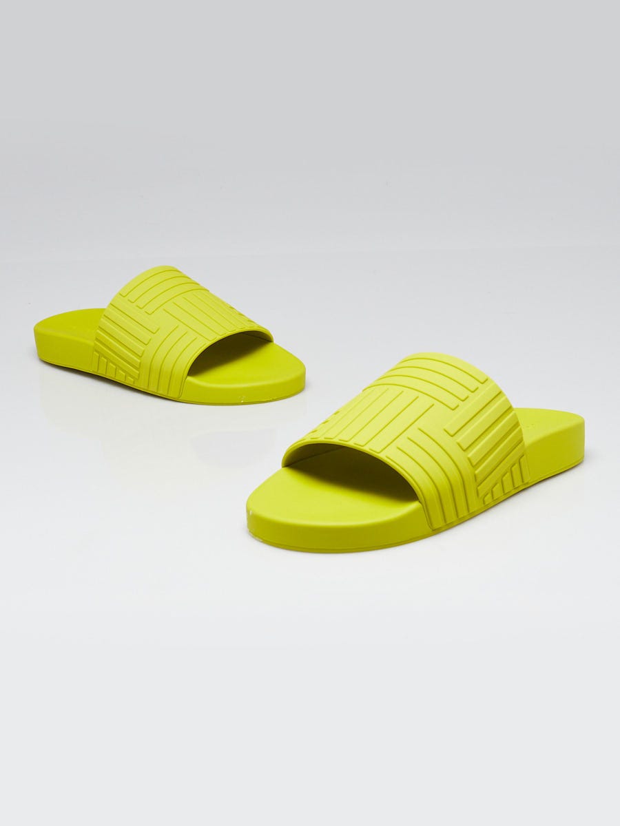 Bottega Veneta Lime Green Quilted Rubber Slide Sandals Size 9.5/40