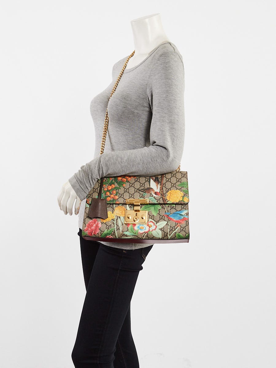 Gucci Beige Multicolore Coated Canvas Tian Padlock Medium Bag