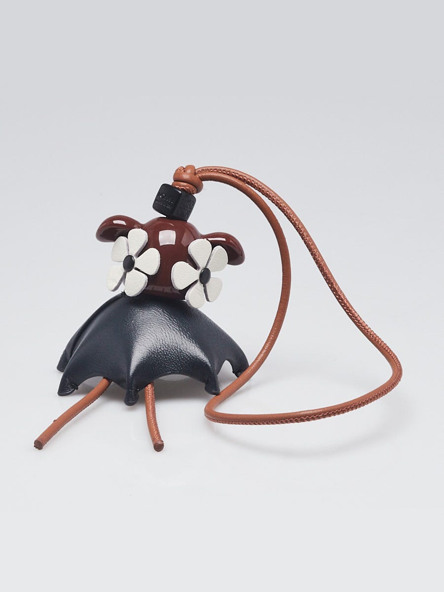 Loewe Brown/Black/White Leather/Acetate Plumeria Puzz Bag Charm