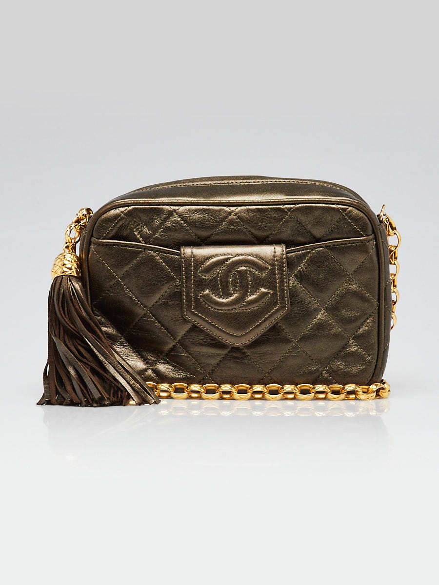 Chanel Metallic Green Quilted Lambskin Leather Camera Case Tassel