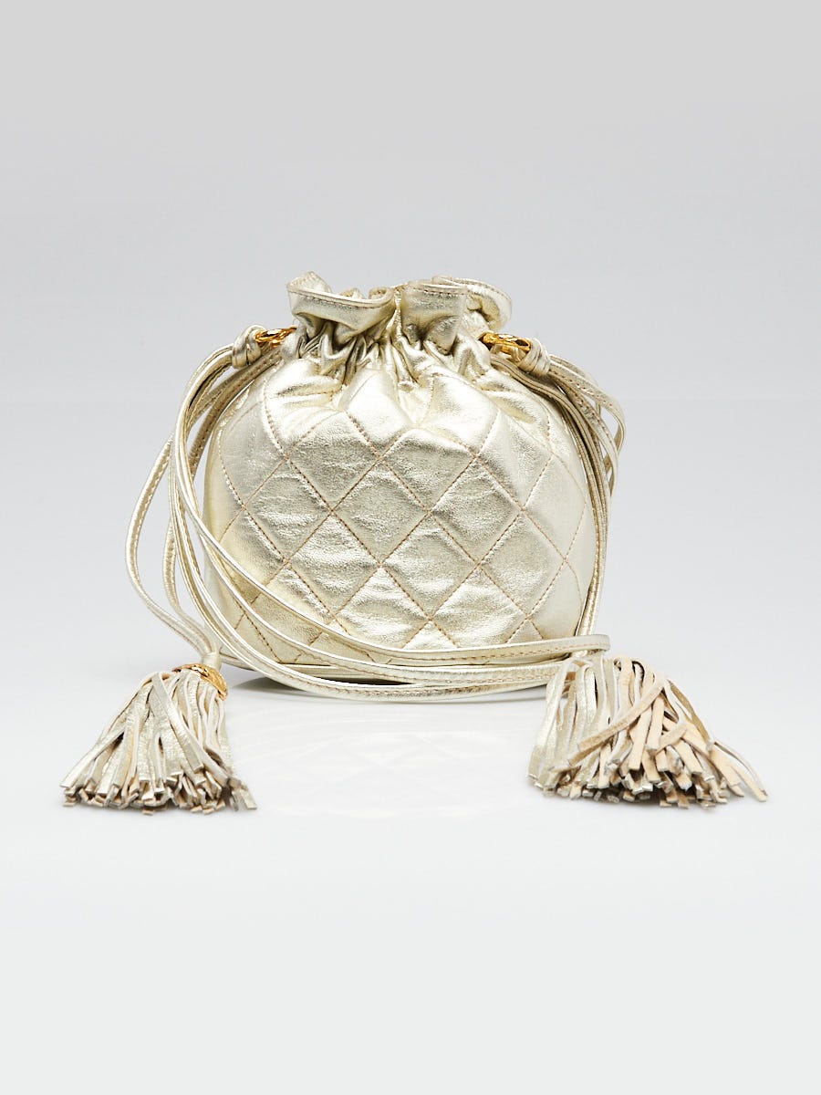 Chanel Platinum Quilted Leather Mini Drawstring Bucket Bag