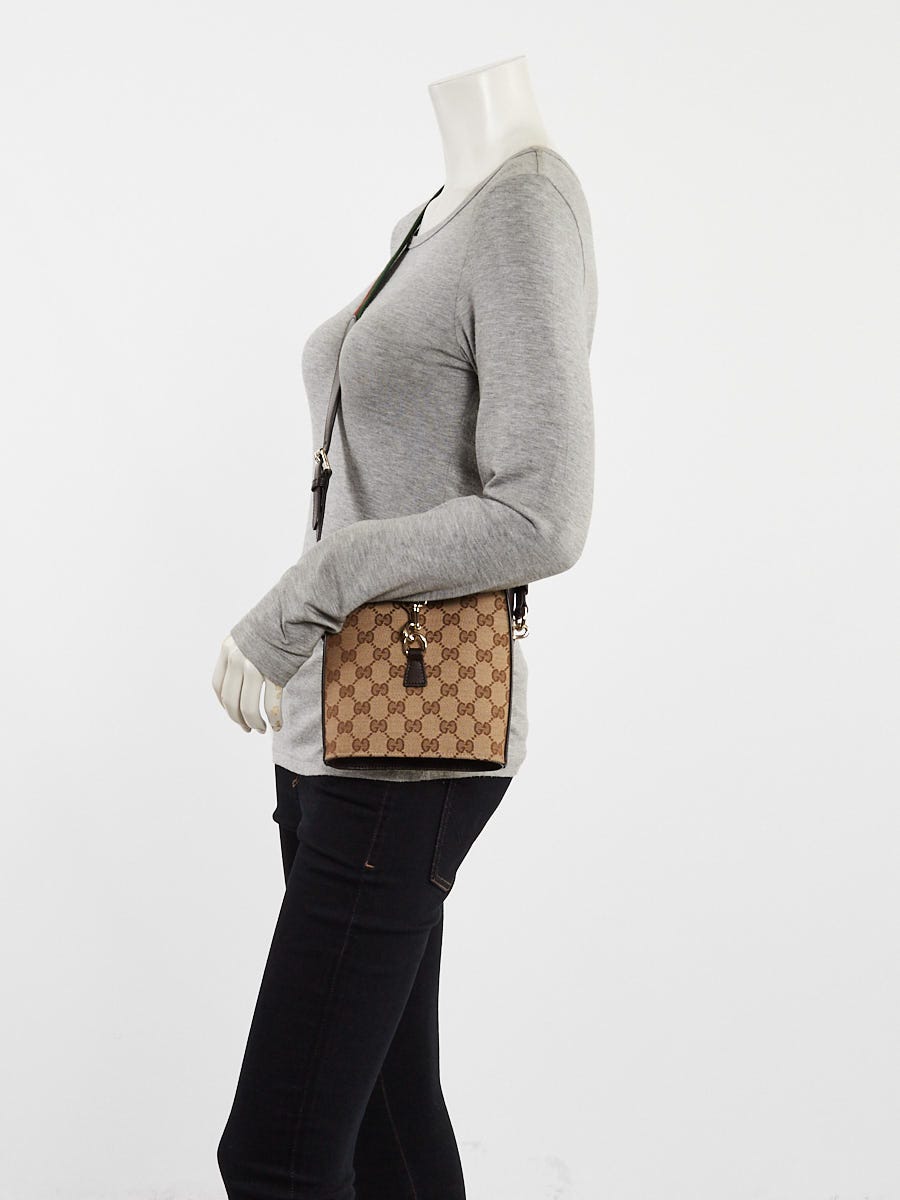 Gucci Beige/Ebony GG Canvas/Leather Jackie Small Bucket Crossbody Bag