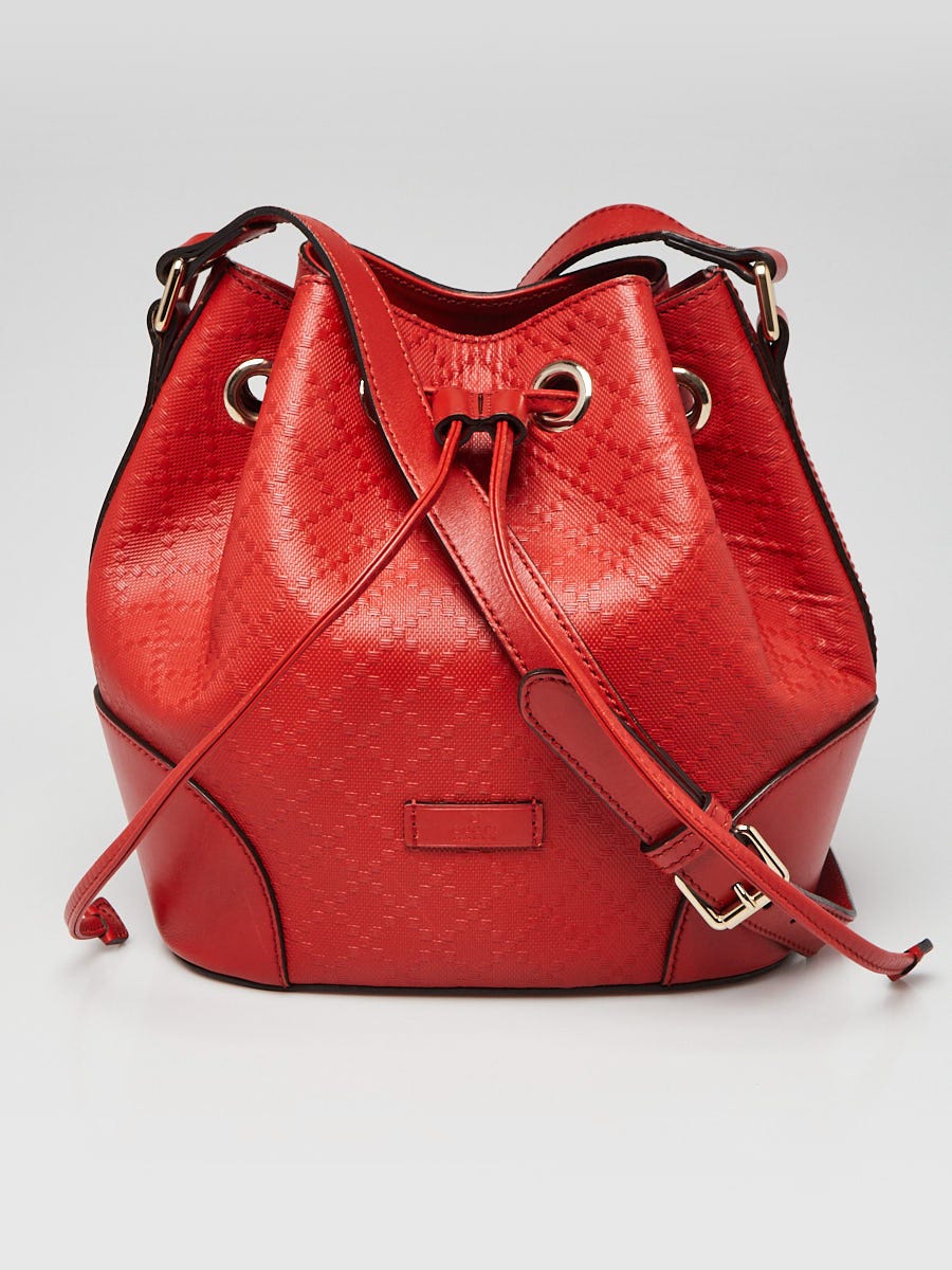 Gucci Red Diamante Textured Leather Studded Bucket Bag | Yoogi's