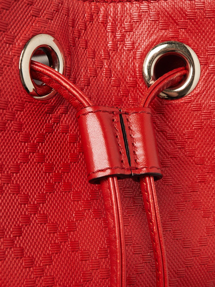 Gucci Red Diamante Textured Leather Studded Bucket Bag | Yoogi's