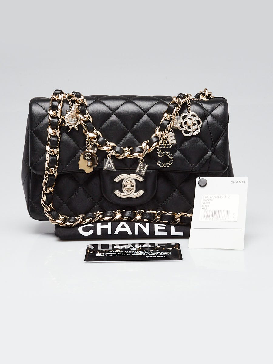Chanel Black Quilted Lambskin Leather Coco Charms Rectangular New