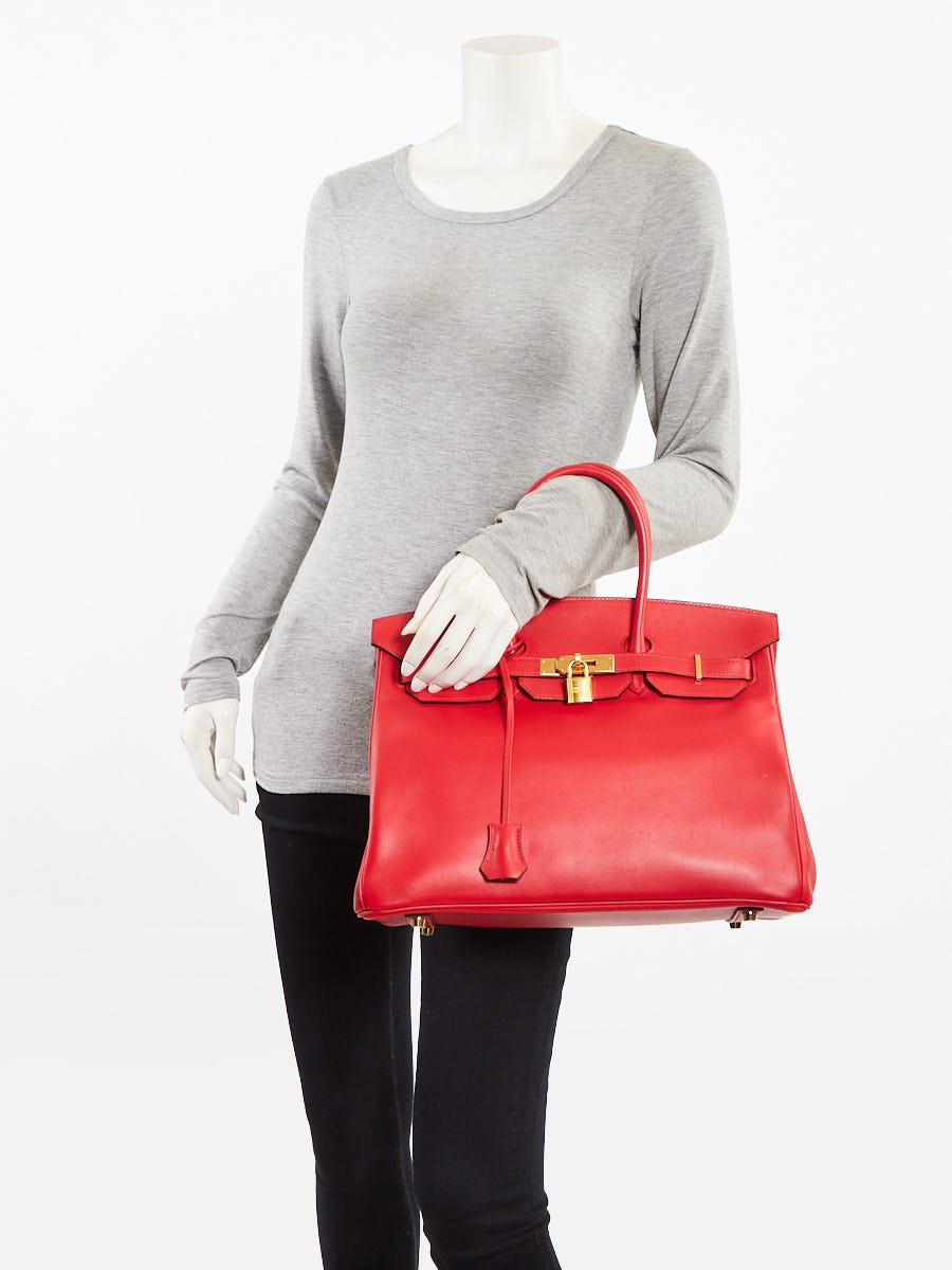 Hermes 35cm Rouge Coeur Swift Leather Gold Plated Birkin Bag