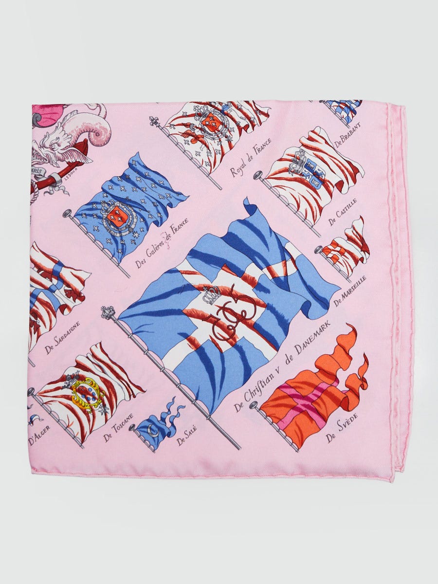 HERMES ポワントゥスカーフ Hermes Pink Silk Pavois Ship Flag Mousseline Square Scarf